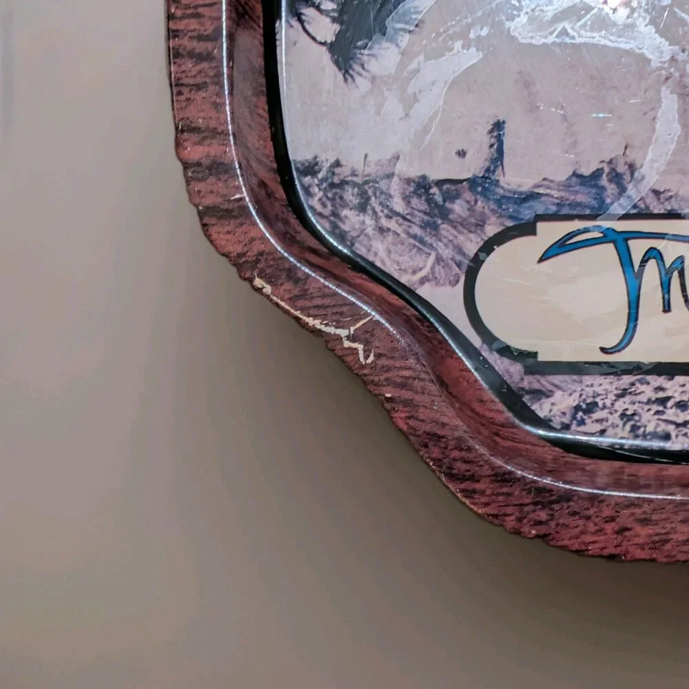 Vintage Mount Rushmore Souvenir Tray Faux Wood Scalloped Metal Made in HK 1970s